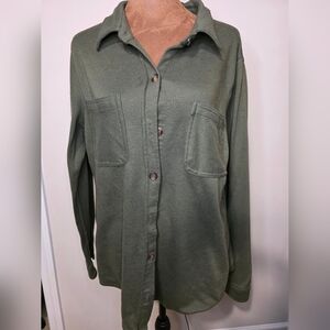 Boutique Olive Green Utility Button Down Blouse – Size Large – Soft Lightweight
